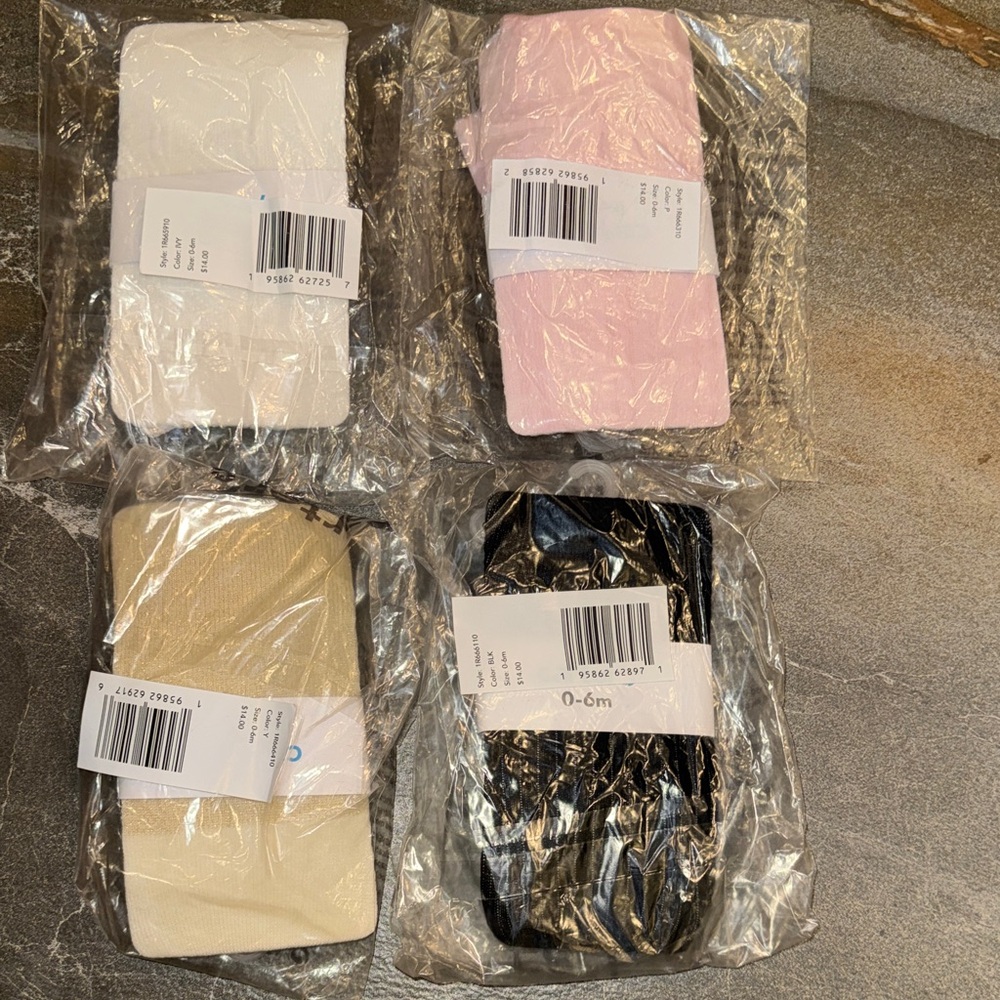 Set of Carters Baby Stockings- Pink, Black, Cream with gold shimmer& White -0-6m